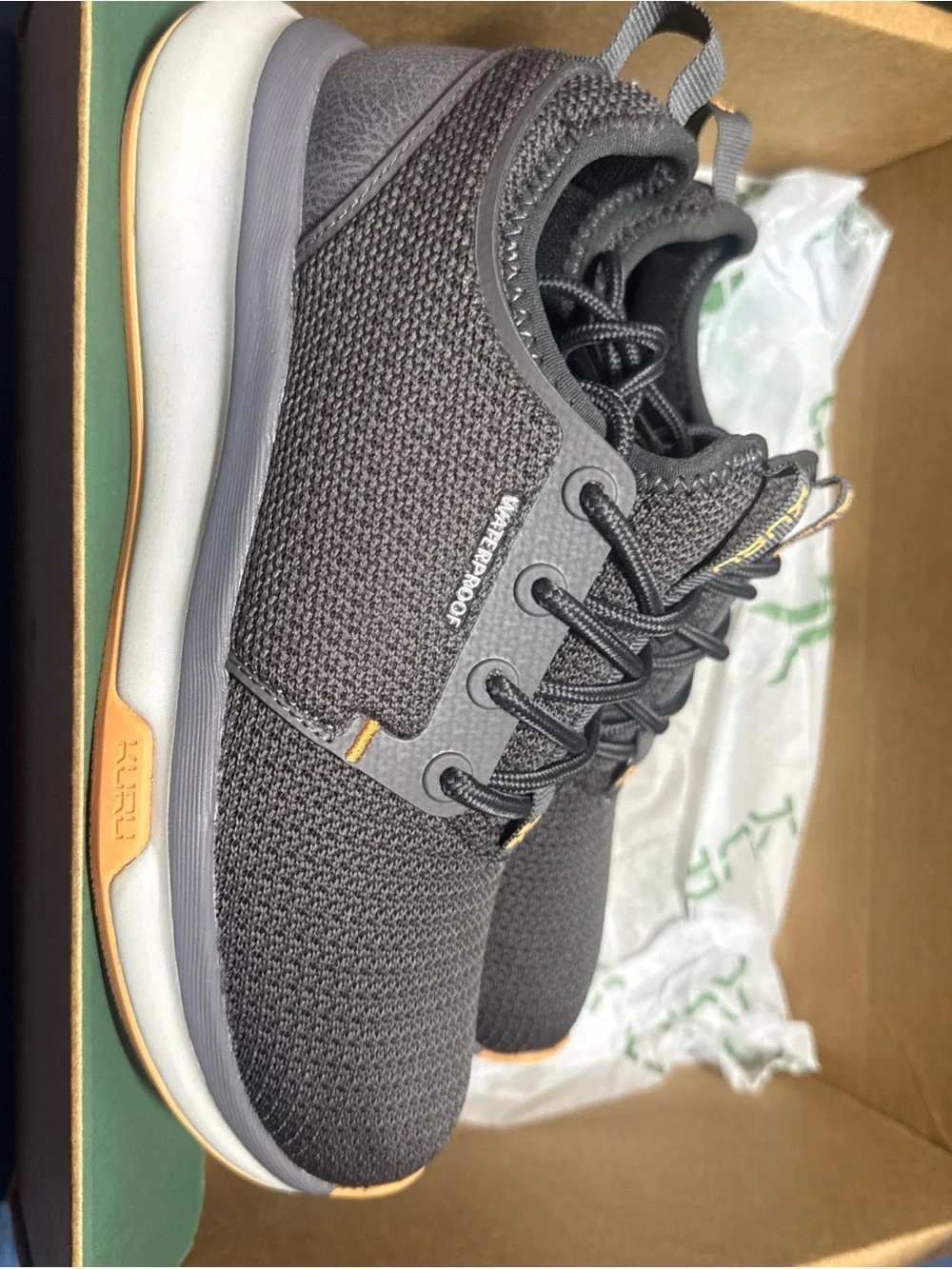 KURU atom  WP women’s Gray Knit Athletic Sneakers with Yellow Accents